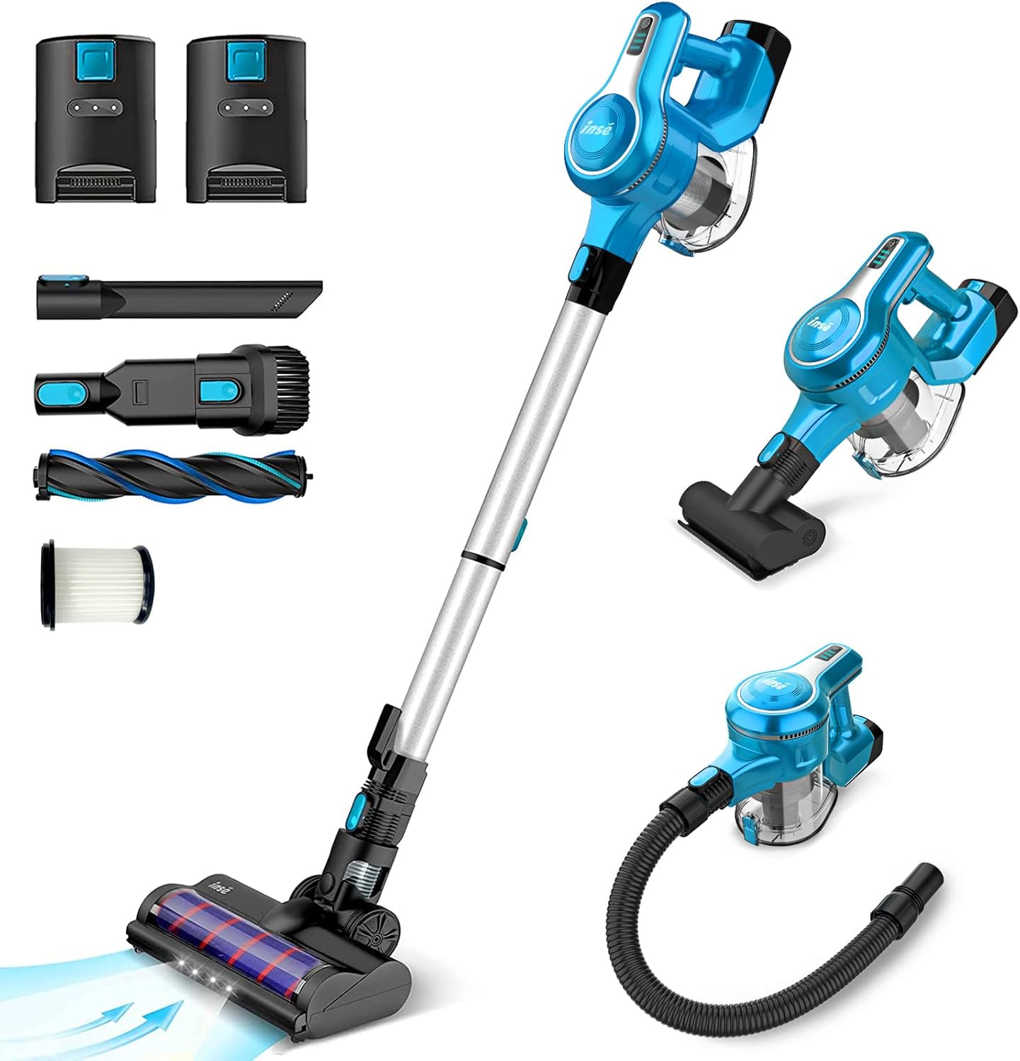 INSE Cordless Vacuum Cleaner, Rechargeable Battery Cordless Stick Vacuum, Up to 90mins Run-time, Powerful Suction Lightweight Handheld vaccumm for Home Hardwood Floor Carpet Pet Hair, S6P Pro Blue