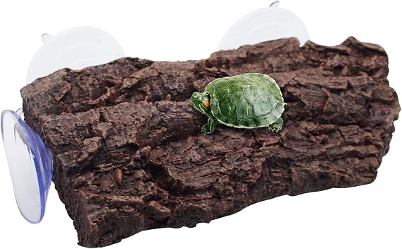 Turtle Basking Platform with 3 Suction Cups,for Frogs,Tortoise,Brown | 8.66" Floating Resting Terrace, |Adjustable Level | Natural Rock Texture, Anti-Skid | for Fish Tank, Aquarium, Terrarium