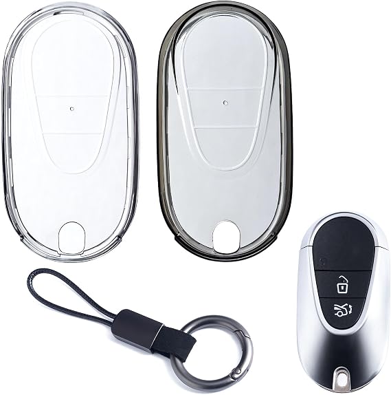 Car Key Fob Cover Case Keychain Compatible with Mercedes Benz C300 C43 S500 S560 GLC 300 EQE 350 500 EQS 450 580 AMG SL55 (2 Pack with Chain)