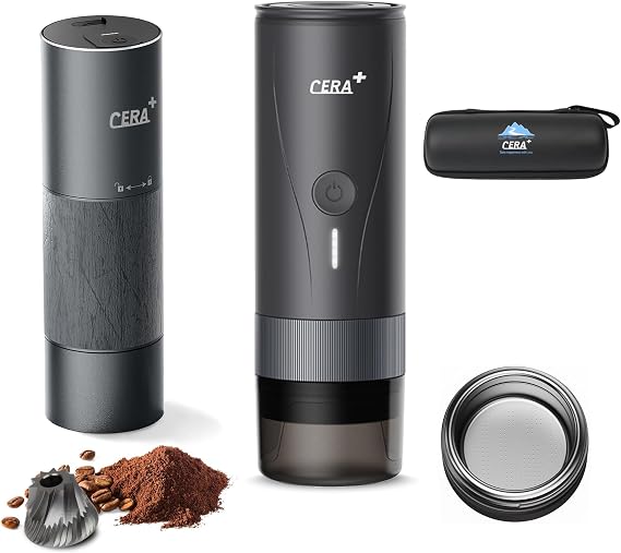 CERA+ Portable Burr Coffee Grinder Electric Espresso Grinderring Machine Suitable for Travel,Camping with Bag