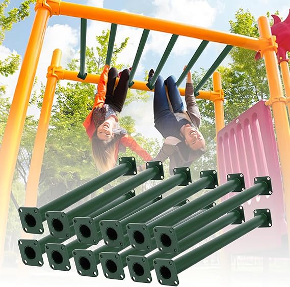 12 Pcs 16.5" Green Outdoor Monkey Bars for Playground| | Outdoor/Indoor Monkey Bars for Playground Ladder|Climbing or Swing Set-Kit Includes Mounting Plates & Hardware