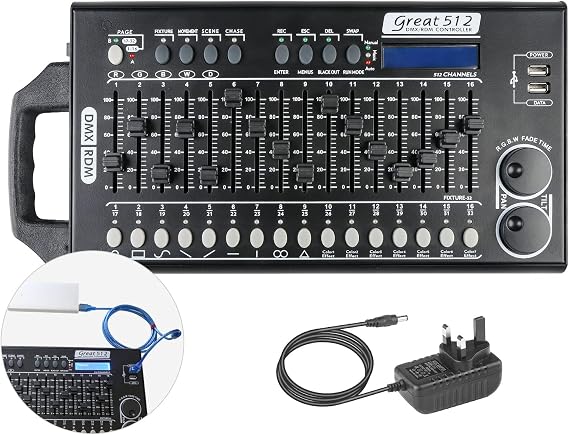 Dmx 512 Stage Light Controller, Controlador de Luces Para Dj, Dmx Light Board Dj Light Controller, 512 Channel Dmx Lights Controller with More Built-in Program and RDM Dip Switch Function