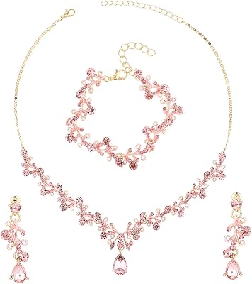 Rhinestone Wedding Jewelry Sets for Bridal Women Crystal Necklace Bracelet Earrings Set Prom Jewelry Set for Brides