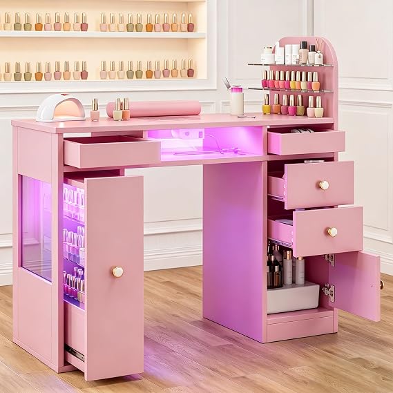 Manicure Table for Nail Tech w/ LED Light, Professional Nail Tech Desk