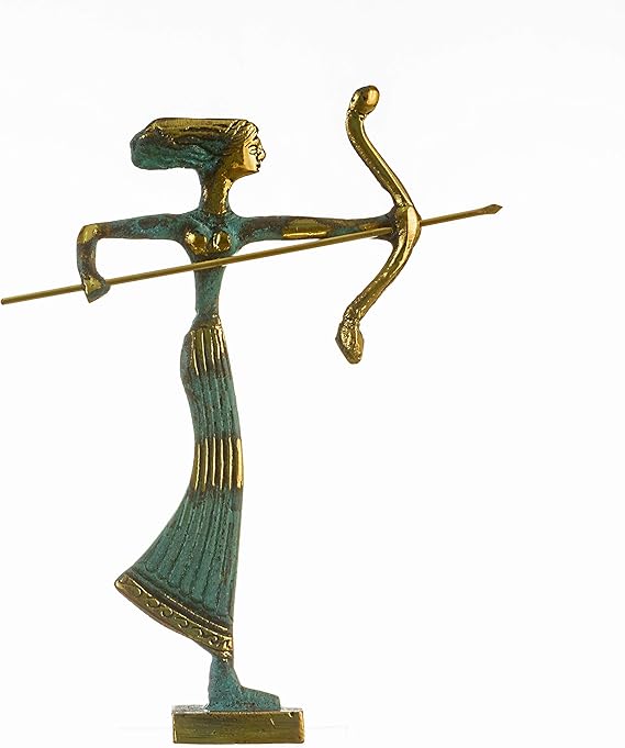 Artemis Diana Greek Statue Nature Moon Goddess with Bow Solid Bronze 6.2"