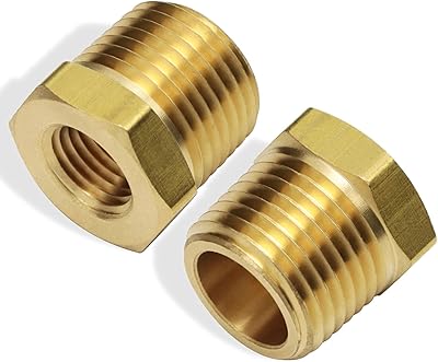 2pcs 12 Inch NPT Male to 14 Inch NPT Female Reducer Brass Pipe Hose Tube Fitting Reducing Hex Head Bushing Adapter Convert