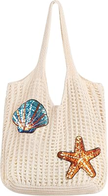 Topdear Crochet Tote Bag for Women, Aesthetic Crochet Mesh Beach Tote Bag, Summer Vacation Knitted Bag for Women Shoulder