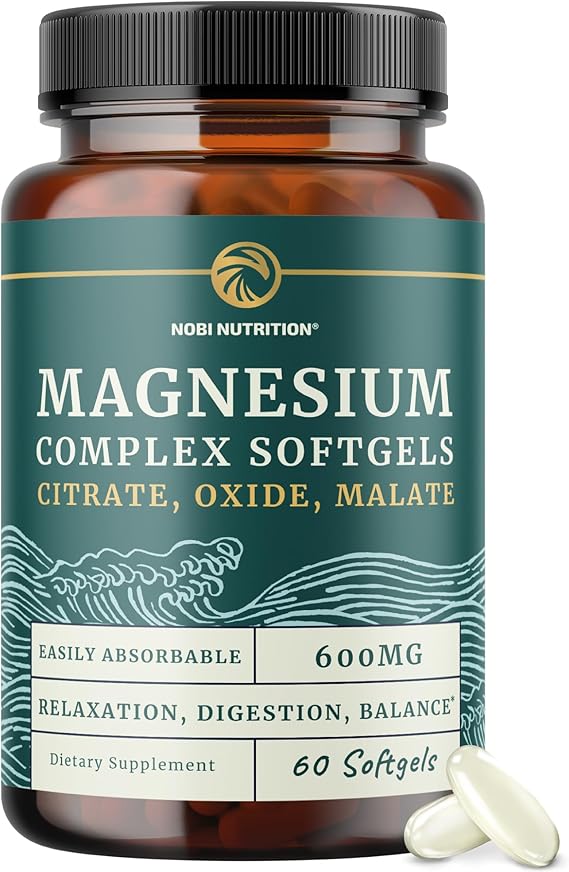 Triple Magnesium Softgels | Citrate, Malate, Oxide | Highly Absorbable Magnesium Supplement for Digestion, Calm, Leg Cramps, Sleep Support | 300mg Complex | Easy to Swallow Soft Gels | 60 Count