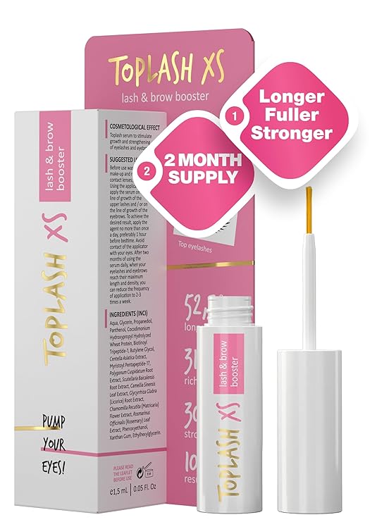 TOPLASH Eyelash Growth Serum - Innovative Formula for Longer, Thicker, Fuller Brows & Lashes - Natural, Cruelty-Free & Hypoallergenic - 0,05 Fl Oz(1,5 ml)