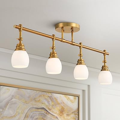 Pro Track Elm Park 4-Head Wall or Ceiling Track Light Fixture Kit Spot-Light Directional Adjustable Gold Finish Glass Modern Transitional Kitchen Bathroom Living Room Dining Hallway Bedroom 36 Wide