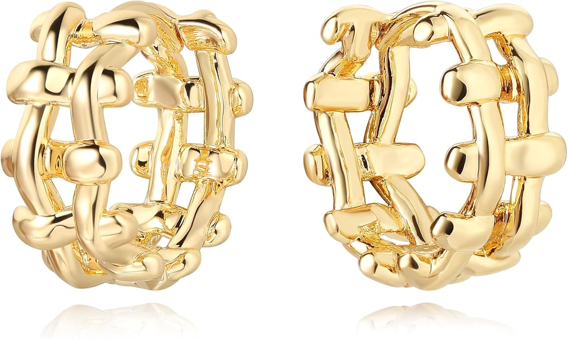 VACRONA Gold Huggie Hoop Earrings for Women 14K Gold Plated 925 Sterling Silver Post Chunky Braided Earrings with Cubic Zirconia Trendy Jewelry Gifts