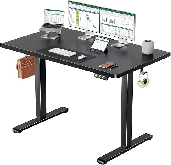 Electric Standing Desk Adjustable Height, 48 x 30 inch Standing Desk with Deeper Tabletop & 4 Memory Presets, One Piece Standing Desk for Home Office & Computer Workstation, Black Wooden,2 Packages
