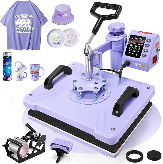 AKEYDIY Heat Press, 15x12 Shirt Press Machine with Cup/Plate/Cap Attachment, 5 in 1 Sublimation Shirt Printing hat and Mug Heat Press Digital Heat Press Machine for T Shirts/Tumbler/Mug/Cap/Plate
