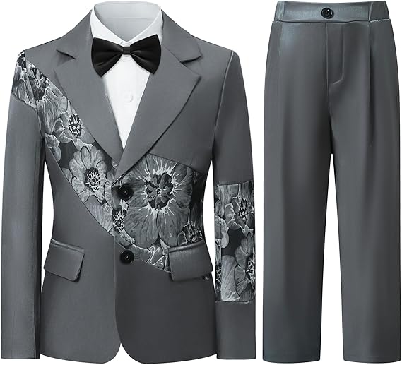 SWOTGdoby Boys Suit 4 Piece Formal Wedding Outfit Tuxedo Set with Dress Shirt, Bow Tie, Jacket, and Pants Toddler Boy Clothes