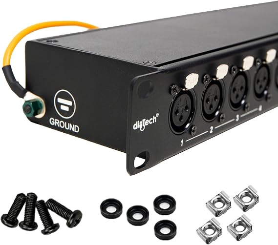 DIYTECH 16 Port XLR Patchbay Balanced Patch Bay Audio Snake Panel with Reversible XLR Connectors, Metal Rack-Mount Chassis, Mounting Screws Included Studio, Live Sound & Broadcast