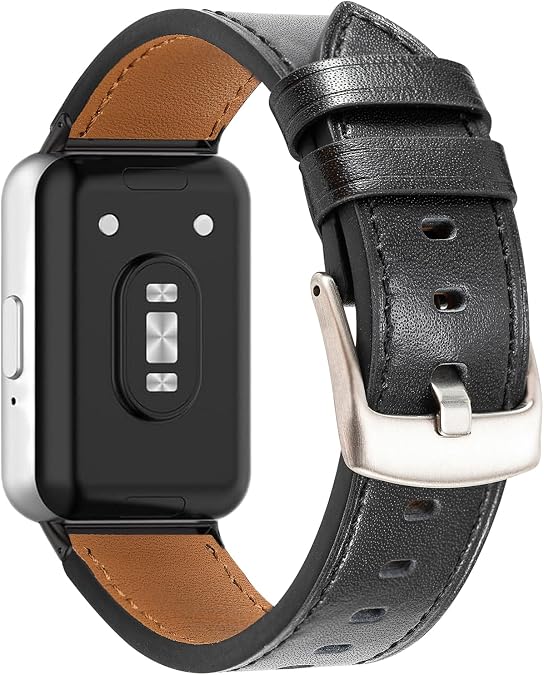 Genuine Leather Bands Compatible with Samsung Galaxy Fit 3, Premium Slim Leather Replacement Straps Wristbands for Galaxy Fit3 SM-R390 Watch Women Men