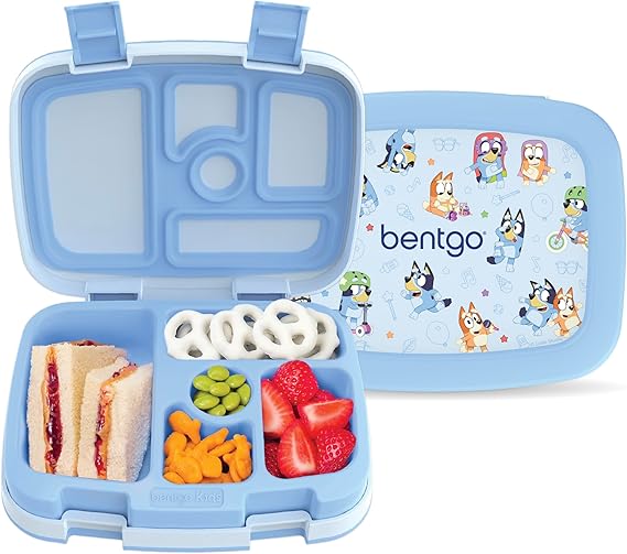 Bentgo + BLUEY Kids Leak-Proof, 5-Compartment Bento-Style Kids Lunch Box | Ideal Portion Sizes for Ages 3-7, Durable, Drop-Proof, Dishwasher Safe, PFAS & BPA-Free Materials (Bluey & Bingo Play Day)
