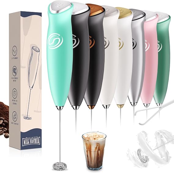Milk Frother Handheld Frother Wand Drink Mixer Handheld Coffee Stirrers Electric Frother for Coffee Mixer Wand with 2 Whisk frother for protein powder coffee frother handheld-Aqua