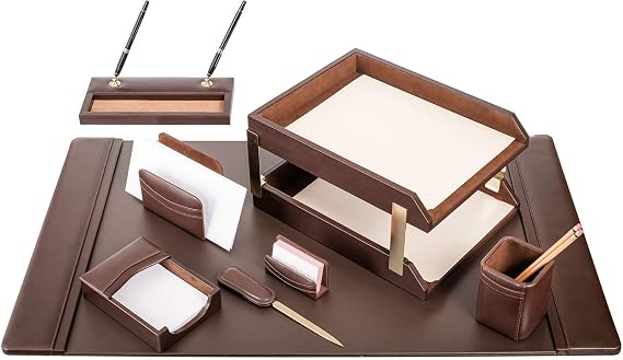 Dacasso D3420 Classic Leather Desk Set, 10pcs, Chocolate Brown