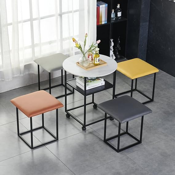 Colorful Nesting Ottomans Coffee Table Set of 5, Include 4 Stackable Ottoman Stool, Black Frame The End Desk with Swivel Casters, Casters Stackable Sofa Chair for Living Room, Home Office ( Color : C