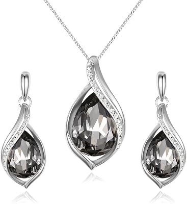 EleQueen Austrian Crystal Teardrop Pendant Necklace Dangle Earrings Jewelry Sets for Women, Valentines DayMothers Day