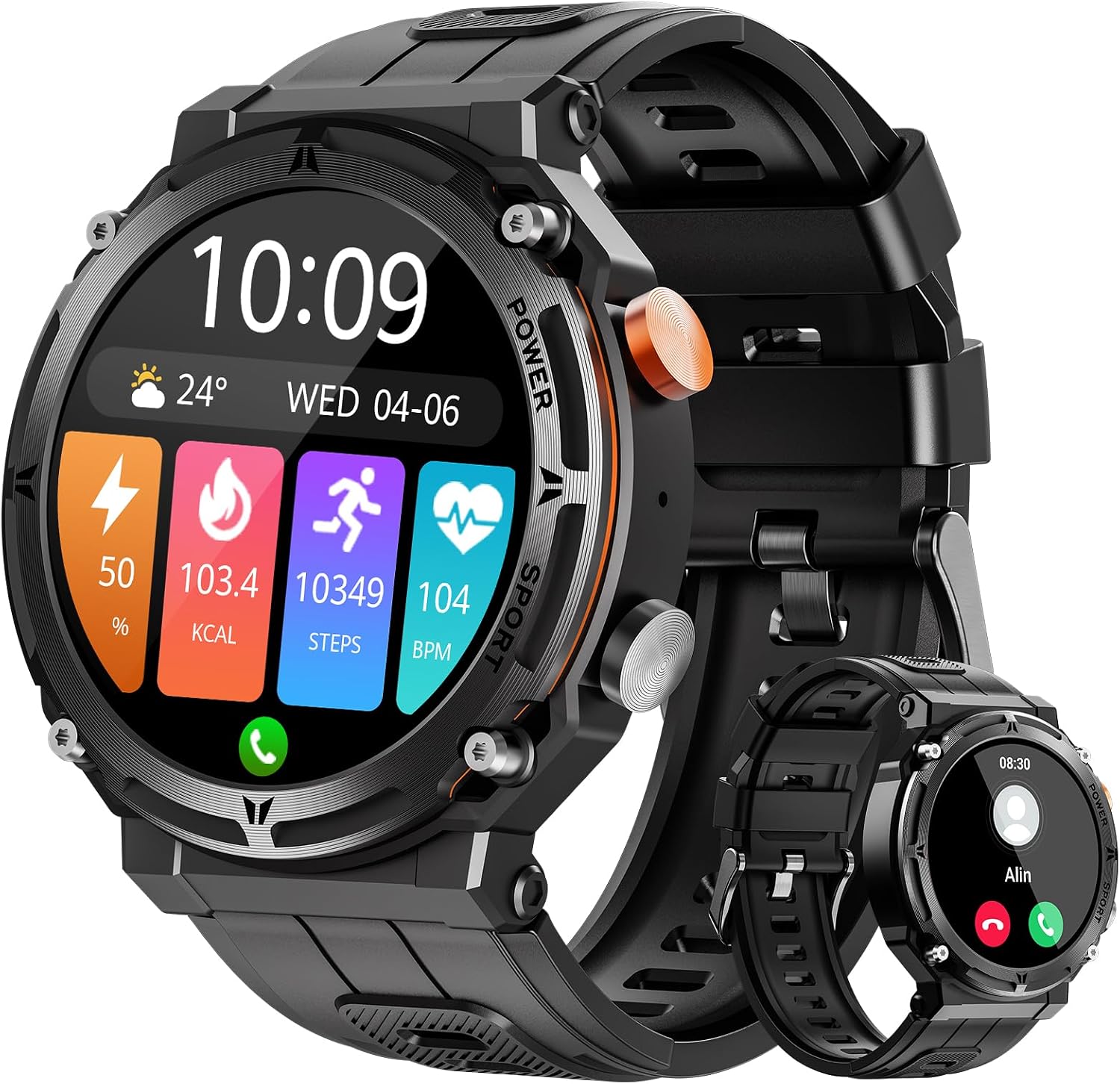 Military Smart Watches for Men, 5ATM Waterproof Rugged Smart Watch with Bluetooth Call AnswerDial Call, 1.39” HD IP68 Fitness Tracker Watch with 100 Sport Modes for AndroidiOS Phone