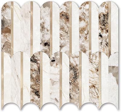10-Sheet Fish Scale Peel and Stick Backsplash for Kitchen Wall Tiles,12 inches Brown Marble Mixed Metal Gold 3D PVC Wall Tile Stick on Backsplash for Kitchen and Bathroom