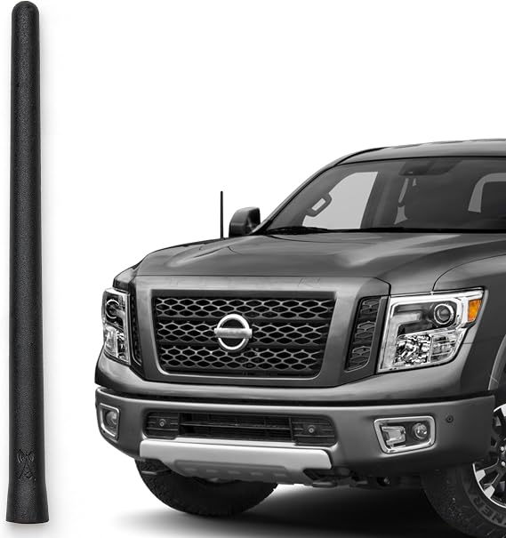 The Original 6 3/4 Inch fits Nissan Titan (2004-2018) - Car Wash Proof Short Rubber Antenna - Internal Copper Coil - Premium Reception - German Engineered
