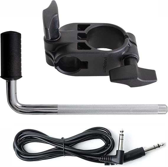 Roland 1.5 Inch Drum Rack Clamp, L-Rod and Silverline Audio 10ft Trigger Cable Bundle