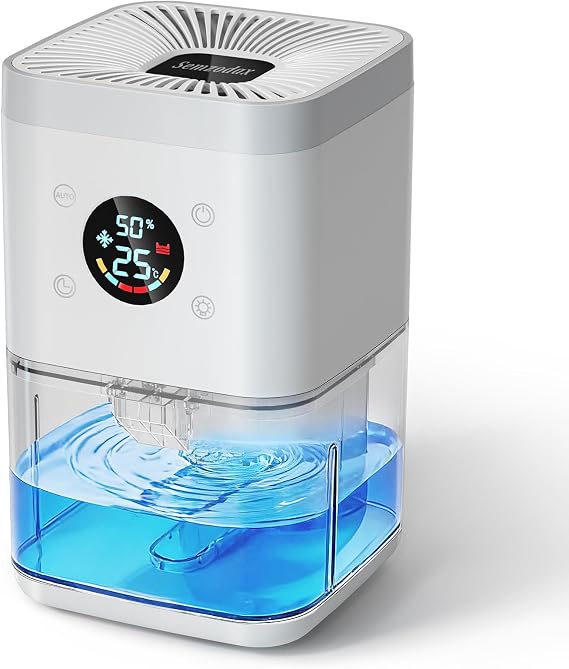 Small Dehumidifier for Bedroom 63oz 35dB Quiet Auto Dehumidify (60/70%) & Continuous Mode for Bathroom Closet RV, Auto Defrost & Auto Shut-Off, 7-Color Flowing Night Light & Timer, Portable White
