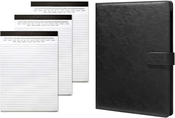 Bundle: Padfolio Portfolio Folder, Black Faux Leather Interview Resume Folder Including Legal Pads 8.5" x 11" with Date on Top, 50 Sheets, 3 Pack