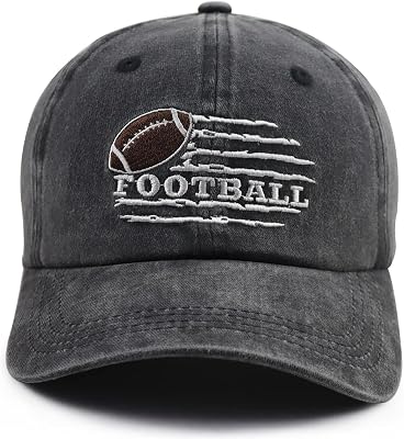 Football Flag Hat for Men Women, Funny Adjustable Cotton Embroidered Football Decor Sports Baseball Cap