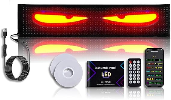 Kefly Programmable LED Sign for Car, Devil Eyes Light for Windshield, Flexible LED Matrix Panel, Bluetooth APP Control, Also a Smart Clock (7.5"x35.3")