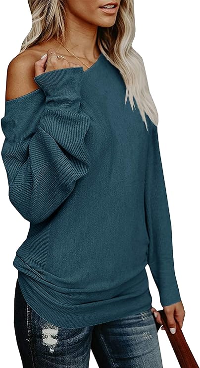 UMEKO Womens Off The Shoulder Sweater Oversized Knit Long Sleeve Sweaters Tunic Tops