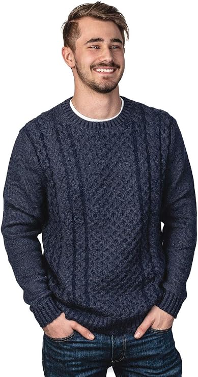 Inca Fashions | Men's Baby Alpaca Cable Crew Neck Two-Tone Pullover