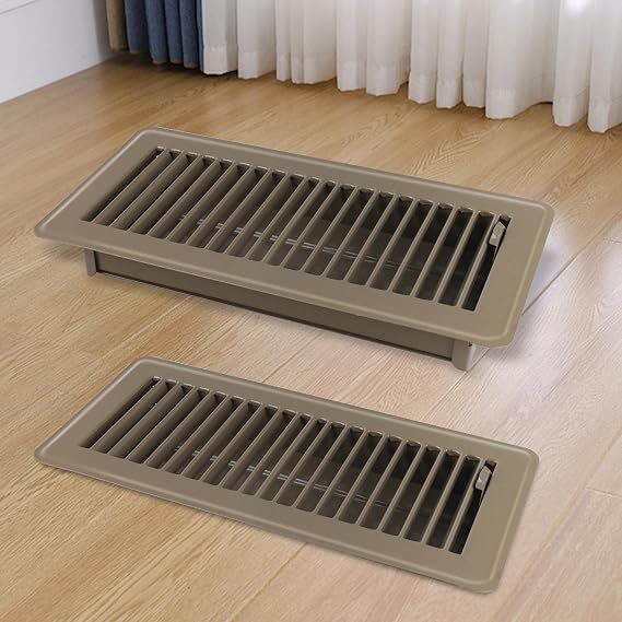 Floor Vent Covers 4 x 10" Floor Register Vents Heavy Duty Steel Walkable Floor Grates Adjustable Air Vent Deflector Vent Covers for Home Floor (Brown, 1 Pack)