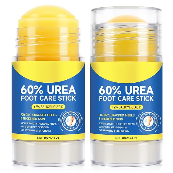 60% Urea with 2% Salicylic Acid Urea Foot Care Stick, 2 Pack Foot Lotion Stick, Foot Care Cream Moisturizer&Hydrates for Dry Cracked Feet, Knees, Elbows, Hands, Heel Stick for Cracked Feet
