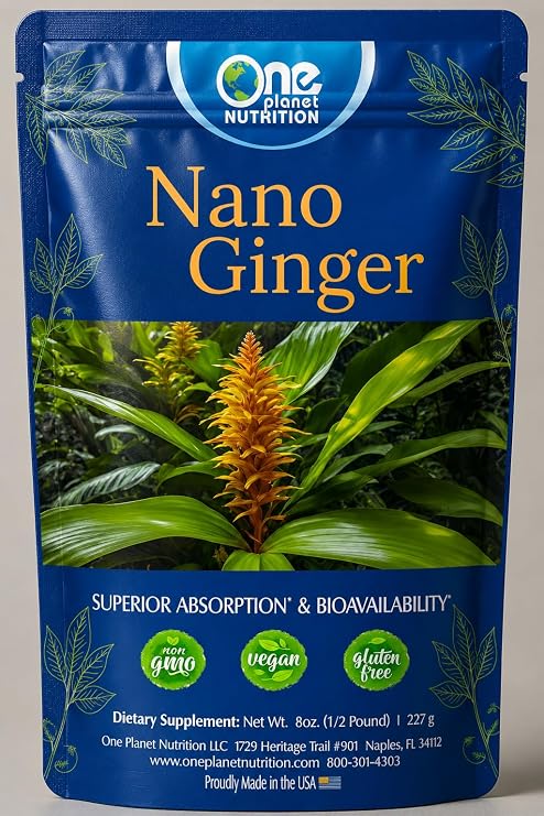 One Planet Nutrition Nano Ginger Root Powder 8 oz (227 Servings), Ginger Root Extract, Nano for Superior Absorption, Enhances Digestive Health, Excipient-Free, Non-GMO, Vegan, Gluten Free