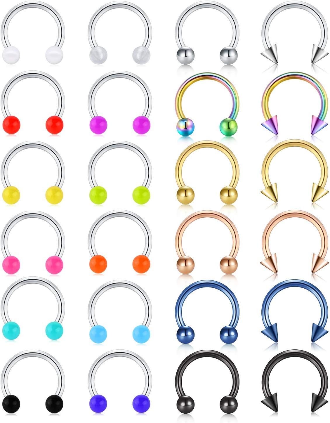 Mayhoop 20G 24Pcs Stainless Steel Horseshoe Nose Septum Rings Piercing Jewelry Cartilage Helix Tragus Earring Hoop Lip Horseshoe Piercing Retainer for Women Men 8mm 10mm