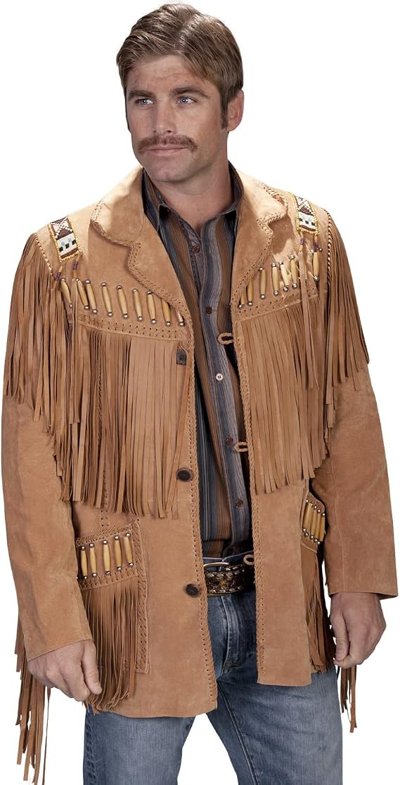 Scully Men's Bone Beaded Fringe Leather Jacket - 902-409
