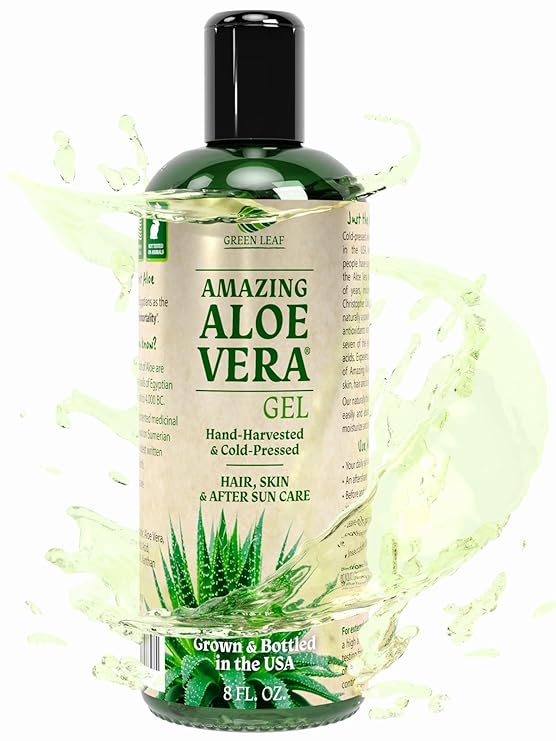 Green Leaf Naturals Amazing Aloe Vera Gel - Freshly Cut, 100% Pure Aloe, Premium Quality, Vegan, Unscented - Natural Sunburn Relief, After Shave, Skin, Face & Hair Care 8oz