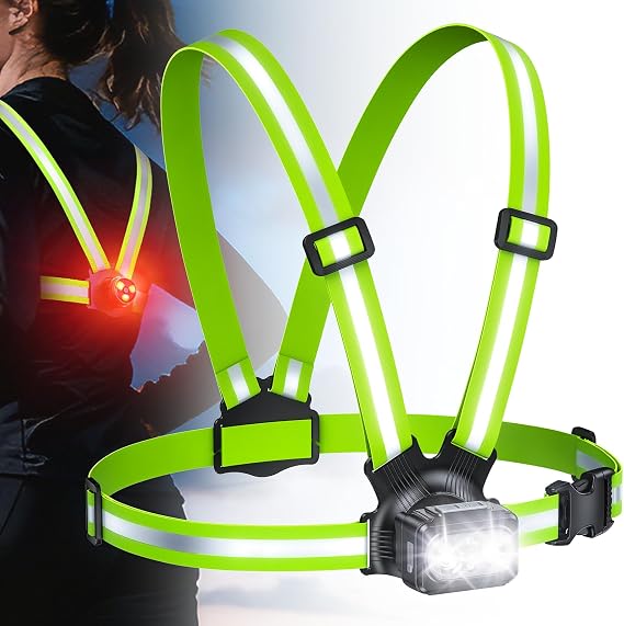 Running Lights for Runners, 500LM Chest Running Light with Rear Light, 7+2 Modes &amp; 45° Adjustable, 360° Reflective Gear &amp; IPX4 Waterproof, Hands-Free Running Torch, Headlamp Replacement [Energy Class E]