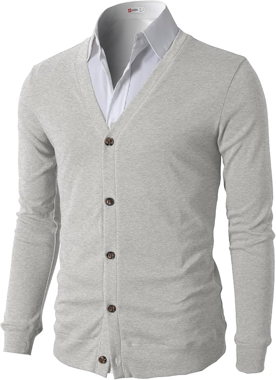 H2H Mens Casual Slim Fit Cardigans V-Neck Basic Designed Long Sleeve Button Down