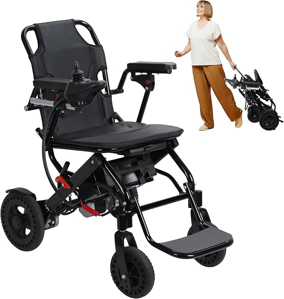 Lightweight Foldable Electric Wheelchair for Adults & Seniors, Powered Mobility Scooters with 12-Mile Range & 500w Motor, All Terrain, Portable, Easy Transport Black