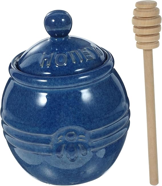 1 set ceramic honey jar mini jar honey pottery jar with lid syrup container empty storage container honey pot honey jar with lid blue pottery wood reservoir tank food