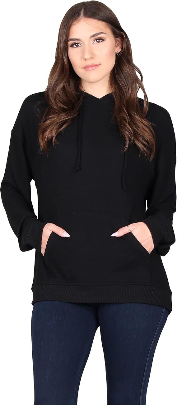 Lildy Women's Solid Knit Hoodie With Pockets And Drawstring