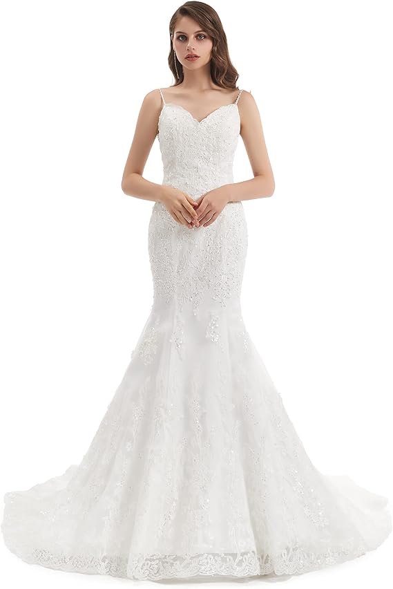 WOWBRIDAL White Lace Wedding Dress for Bride Dress Long Fromal Gown