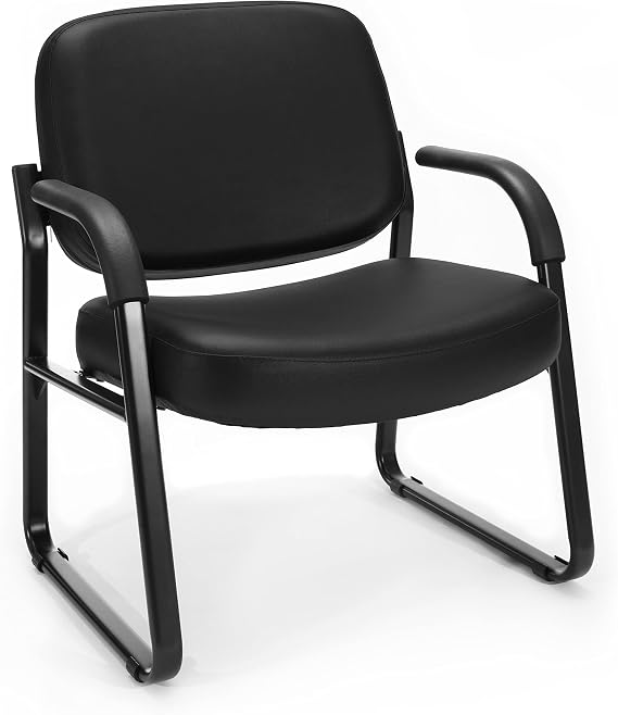 OFM Core Collection Big and Tall Guest and Reception Chair with Arms, Vinyl, Black