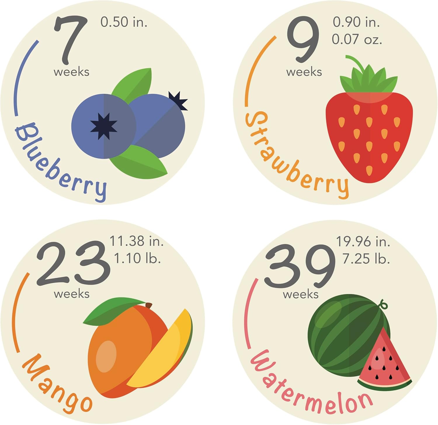 Bump Stickers - 40 Weekly Pregnancy Tracking Stickers – Week 5 to 40  4 Bonus – Pregnancy Photo Prop – Fruit 3.93 Inch Off White