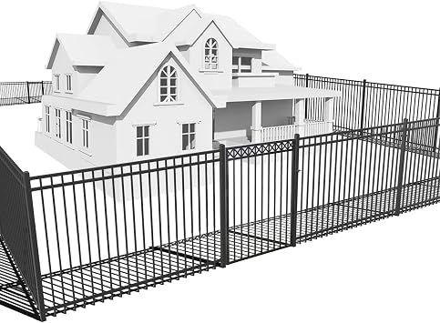 Fencer Wire 100FT Heavy Duty Flat Top Fence Barrier Kit, Anti-Rust Metal Steel Fence with 6FT Height X 8FT Width Panels, with Decorative Gate, Posts, Connectors, Outdoor Fencing for Yard